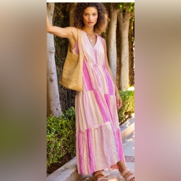 NWT Liverpool Sleeveless Tiered Maxi Dress in Lavender Multistripe XS - Picture 1 of 16